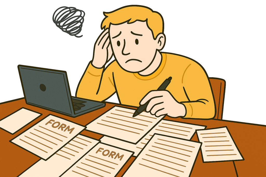 - Apartment Japan A person overwhelmed by a pile of paperwork